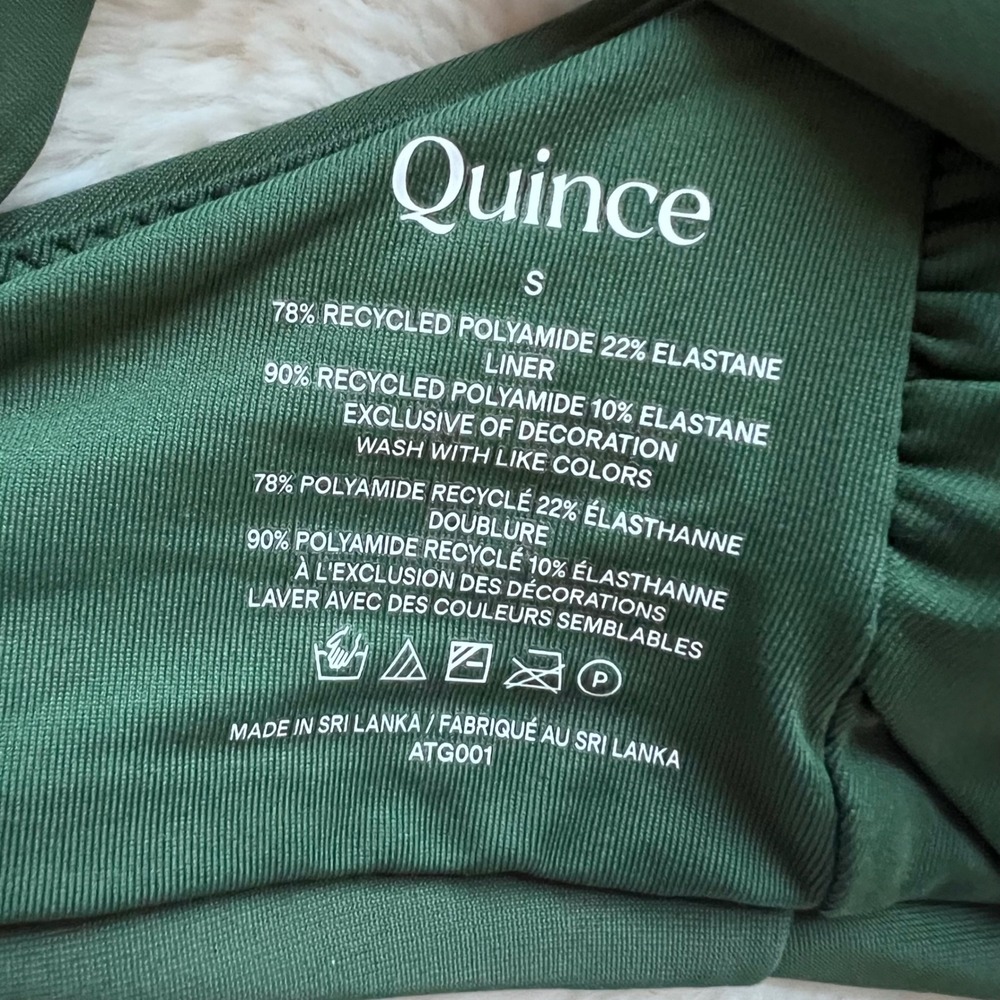 Quince Womens Forest Green Ribbed V-Neck Bikini Top Recycled Size S ATG001 NEW - Picture 6 of 9